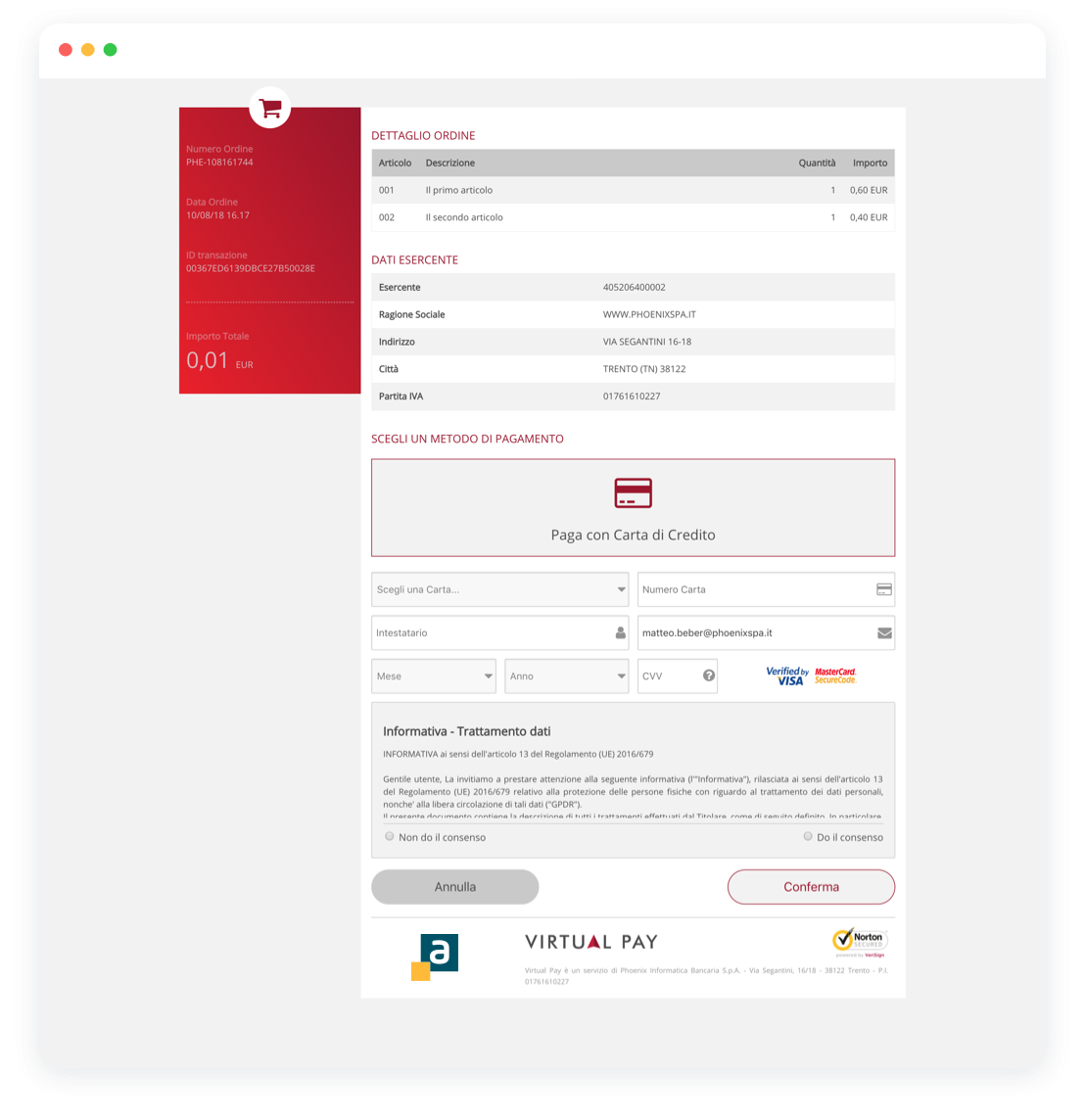 Virtual Pay - Screenshot dell'applicazione